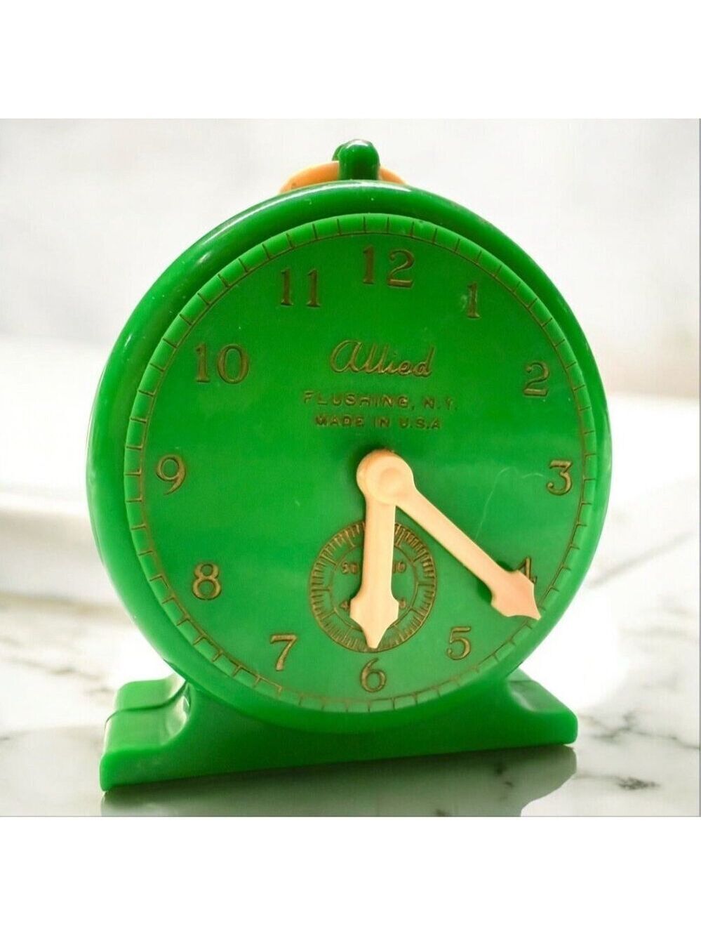 Allied Green Plastic Clock Bank Vintage USA 3.5 Inch